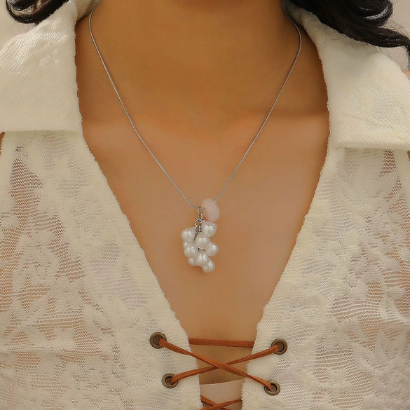 Pendant Necklace Imitation Pearl Resin Copper Drop Shape Electroplating Snake Bone Chain For Women