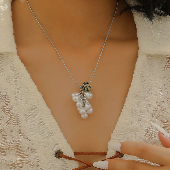 Pendant Necklace Imitation Pearl Resin Copper Drop Shape Electroplating Snake Bone Chain For Women