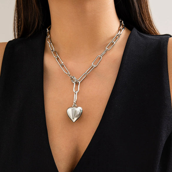 Pendant Necklace Iron Heart Shape Electroplated Simple Style For Women