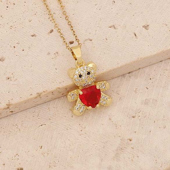 Pendant Necklace Jewelry Copper Mixed Gem Inlaid Animal Zodiac Electroplated Cute Bear Love Design Ochain