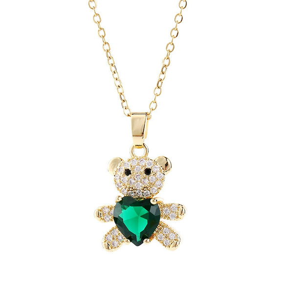 Pendant Necklace Jewelry Copper Mixed Gem Inlaid Animal Zodiac Electroplated Cute Bear Love Design Ochain