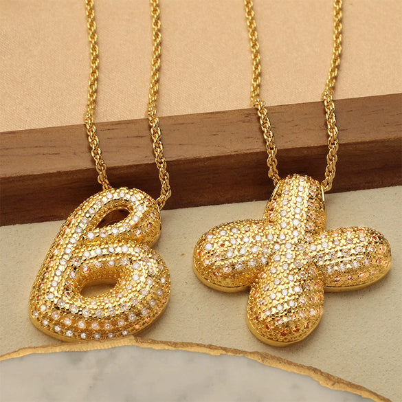 Pendant Necklace Jewelry Copper Plated Electroplating Zircon Letter Pattern