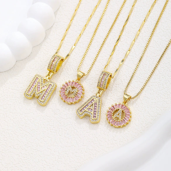 Pendant Necklace Jewelry Set Copper Inlaid With Zirconium Plated Real Gold Geometric Letter Round Flower Light Luxury Style