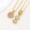 Pendant Necklace Jewelry Set Copper Inlaid With Zirconium Plated Real Gold Geometric Letter Round Flower Light Luxury Style