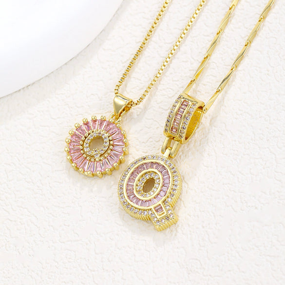 Pendant Necklace Jewelry Set Copper Inlaid With Zirconium Plated Real Gold Geometric Letter Round Flower Light Luxury Style