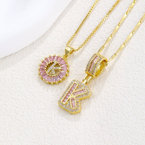 Pendant Necklace Jewelry Set Copper Inlaid With Zirconium Plated Real Gold Geometric Letter Round Flower Light Luxury Style