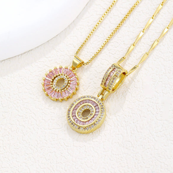 Pendant Necklace Jewelry Set Copper Inlaid With Zirconium Plated Real Gold Geometric Letter Round Flower Light Luxury Style
