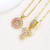 Pendant Necklace Jewelry Set Copper Inlaid With Zirconium Plated Real Gold Geometric Letter Round Flower Light Luxury Style