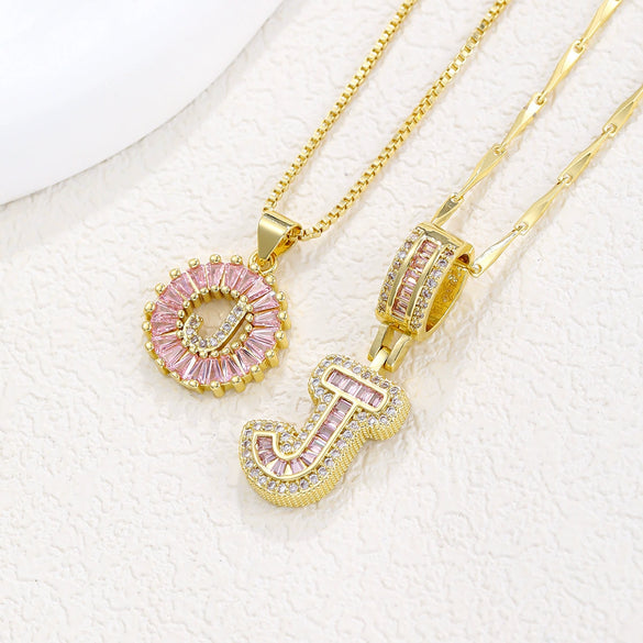 Pendant Necklace Jewelry Set Copper Inlaid With Zirconium Plated Real Gold Geometric Letter Round Flower Light Luxury Style
