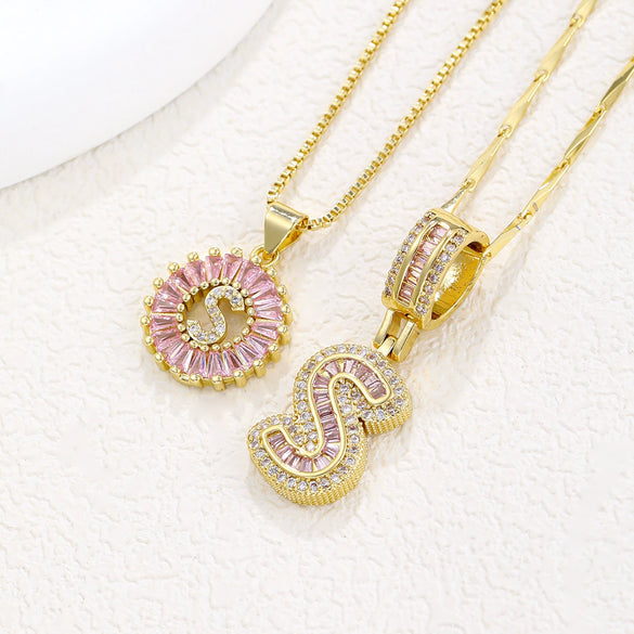 Pendant Necklace Jewelry Set Copper Inlaid With Zirconium Plated Real Gold Geometric Letter Round Flower Light Luxury Style