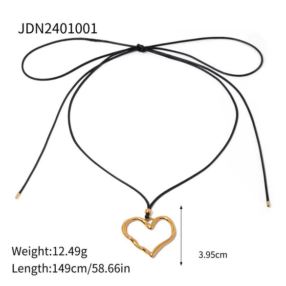 Pendant Necklace Jewelry Stainless Steel Wax Rope Heart Shape Electroplating