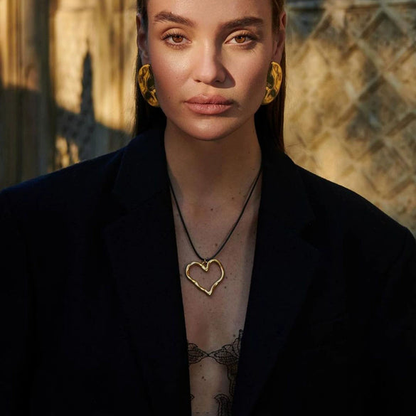 Pendant Necklace Jewelry Stainless Steel Wax Rope Heart Shape Electroplating