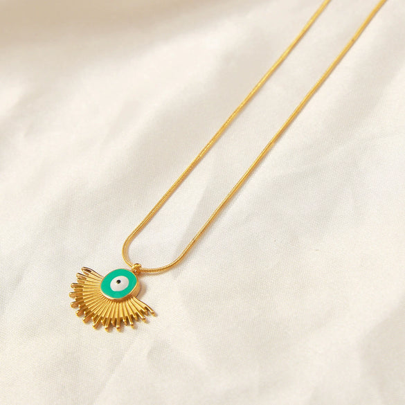 Pendant Necklace Jewelry Women Retro Personality Devil's Eye 316L Stainless Steel Gold Plated Geometric Dripping Oil Style