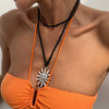 Pendant Necklace Metal Alloy Rope Geometric Sunflower Face Retro Electroplating For Women