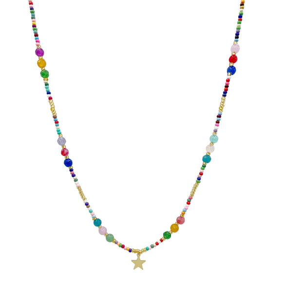 Pendant Necklace Multicolor Natural Stone Titanium Steel Fivepointed Star Exotic Bohemian Style Electroplated