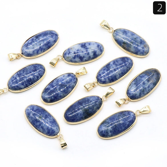 Pendant Necklace Natural Agate Crystal Semiprecious Stone Gilded Oval Polished Edging