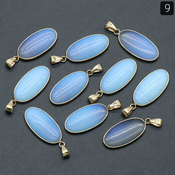 Pendant Necklace Natural Agate Crystal Semiprecious Stone Gilded Oval Polished Edging