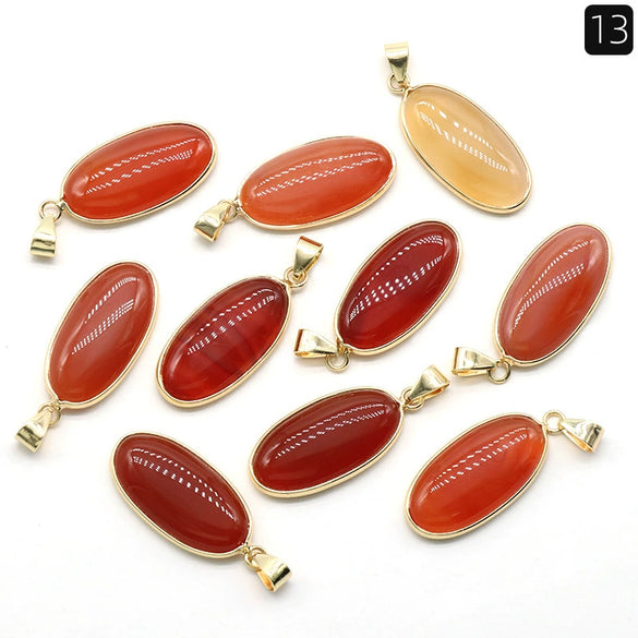 Pendant Necklace Natural Agate Crystal Semiprecious Stone Gilded Oval Polished Edging