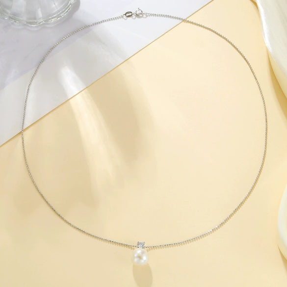 Pendant Necklace Natural Freshwater Pearl Round S925 Sterling Silver Elegant Minimalist