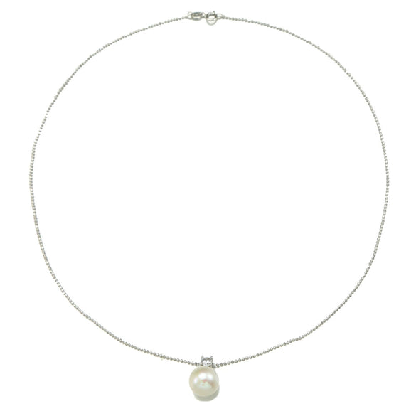 Pendant Necklace Natural Freshwater Pearl Round S925 Sterling Silver Elegant Minimalist