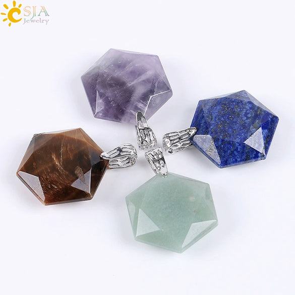 Pendant Necklace Natural Semiprecious Stone And Copper Accessories With Hexagram Design And Electroplating Treatment
