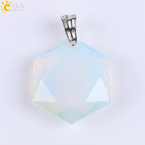 Pendant Necklace Natural Semiprecious Stone And Copper Accessories With Hexagram Design And Electroplating Treatment