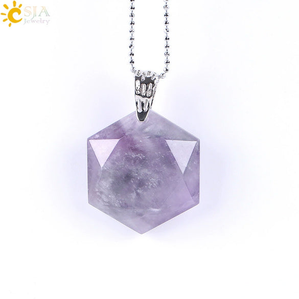 Pendant Necklace Natural Semiprecious Stone And Copper Accessories With Hexagram Design And Electroplating Treatment