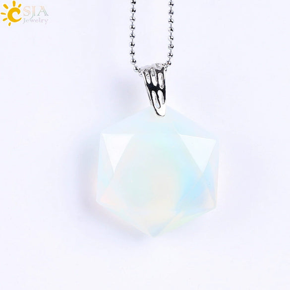 Pendant Necklace Natural Semiprecious Stone And Copper Accessories With Hexagram Design And Electroplating Treatment