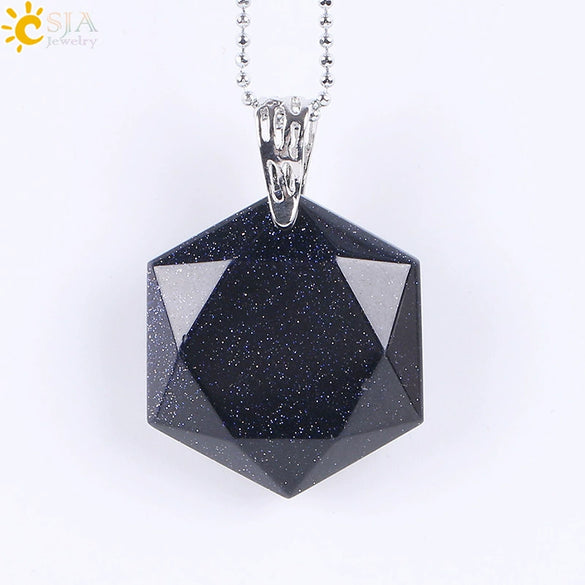 Pendant Necklace Natural Semiprecious Stone And Copper Accessories With Hexagram Design And Electroplating Treatment