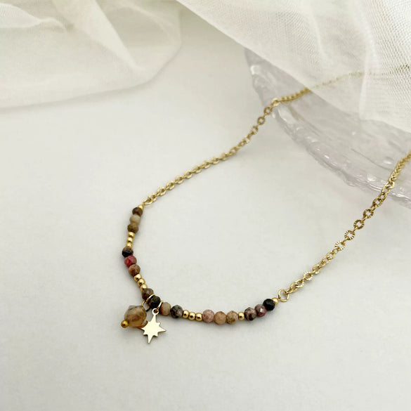 Pendant Necklace Natural Stone Titanium Steel Stainless Steel Geometric French Retro Electroplating