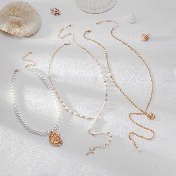 Pendant Necklace Pearl Iron Chain Alloy Geometric Style Women's