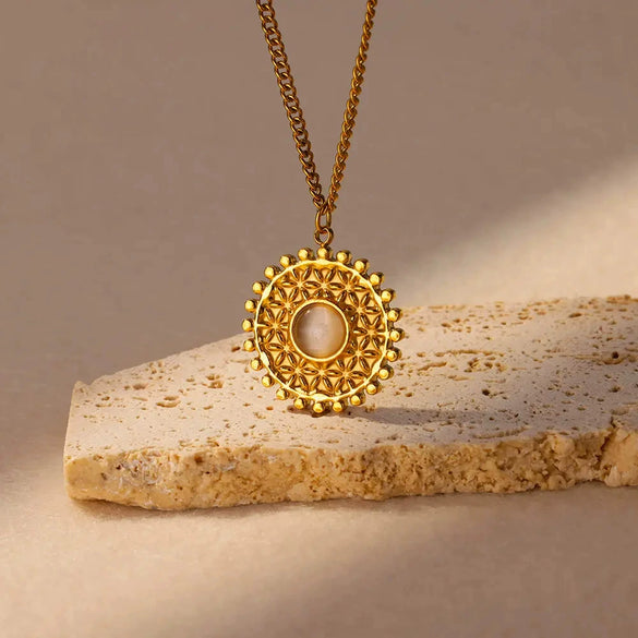 Pendant Necklace Pine Stone Stainless Steel Geometric Pattern Electroplating Midcentury Style