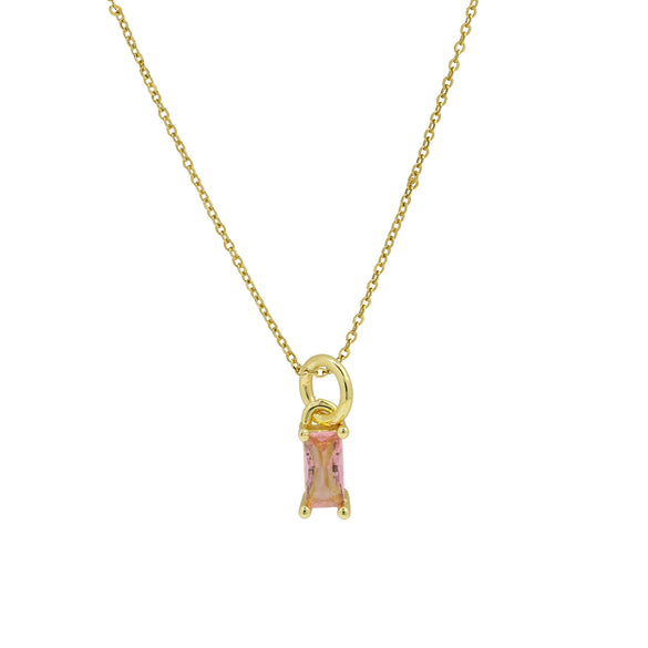 Pendant Necklace Real Gold Electroplated Rectangular Birthstone Colored Zirconium Brass Copper