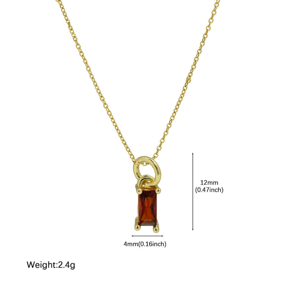 Pendant Necklace Real Gold Electroplated Rectangular Birthstone Colored Zirconium Brass Copper