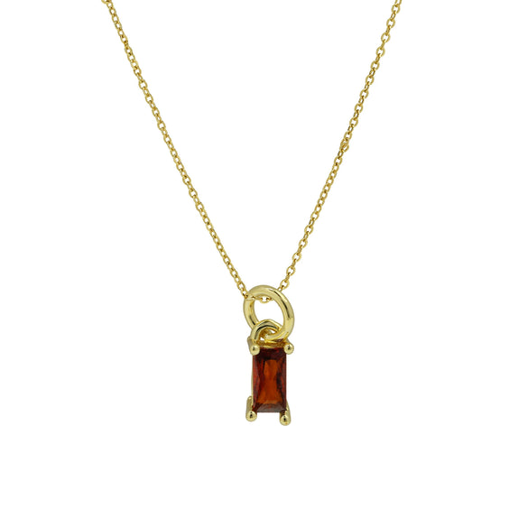 Pendant Necklace Real Gold Electroplated Rectangular Birthstone Colored Zirconium Brass Copper