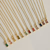 Pendant Necklace Real Gold Electroplated Rectangular Birthstone Colored Zirconium Brass Copper