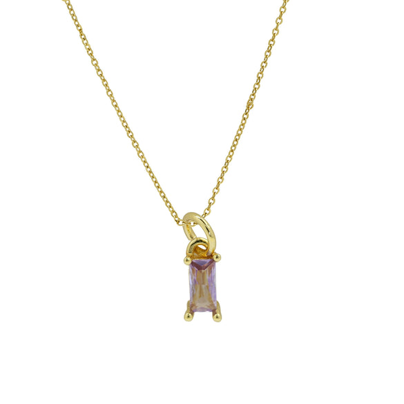 Pendant Necklace Real Gold Electroplated Rectangular Birthstone Colored Zirconium Brass Copper