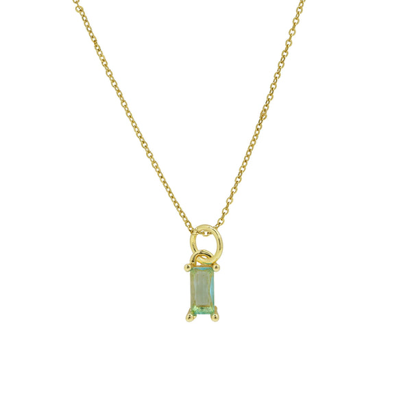 Pendant Necklace Real Gold Electroplated Rectangular Birthstone Colored Zirconium Brass Copper
