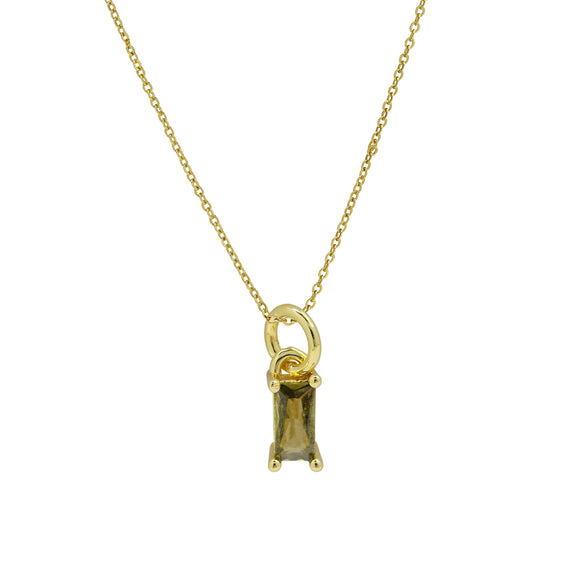 Pendant Necklace Real Gold Electroplated Rectangular Birthstone Colored Zirconium Brass Copper