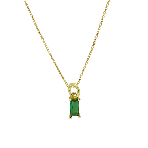 Pendant Necklace Real Gold Electroplated Rectangular Birthstone Colored Zirconium Brass Copper