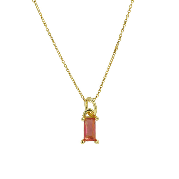 Pendant Necklace Real Gold Electroplated Rectangular Birthstone Colored Zirconium Brass Copper