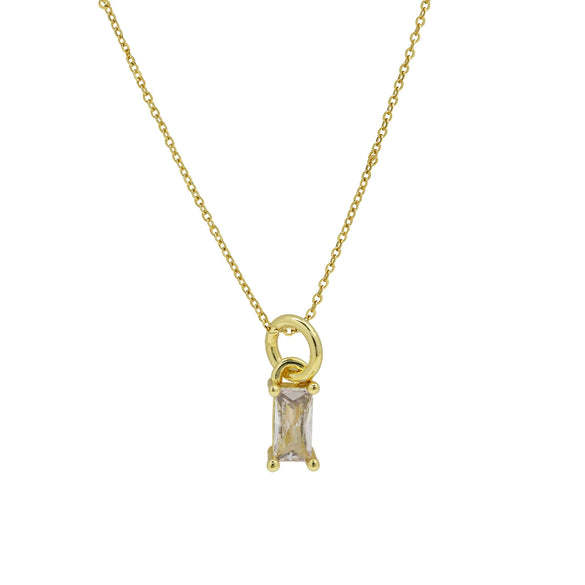 Pendant Necklace Real Gold Electroplated Rectangular Birthstone Colored Zirconium Brass Copper