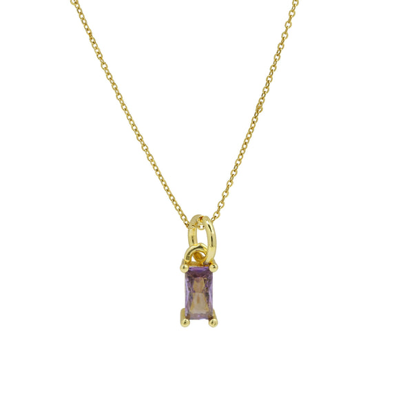 Pendant Necklace Real Gold Electroplated Rectangular Birthstone Colored Zirconium Brass Copper