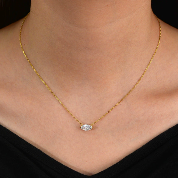 Pendant Necklace S925 Sterling Silver Marquise Zircon Geometric Cross Chain Women's