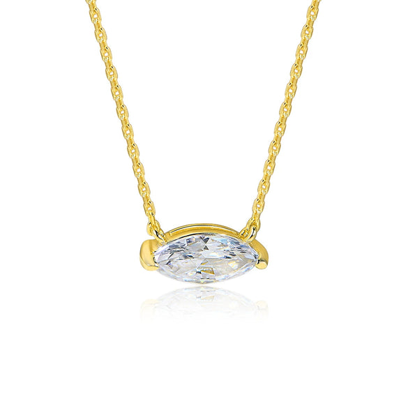 Pendant Necklace S925 Sterling Silver Marquise Zircon Geometric Cross Chain Women's