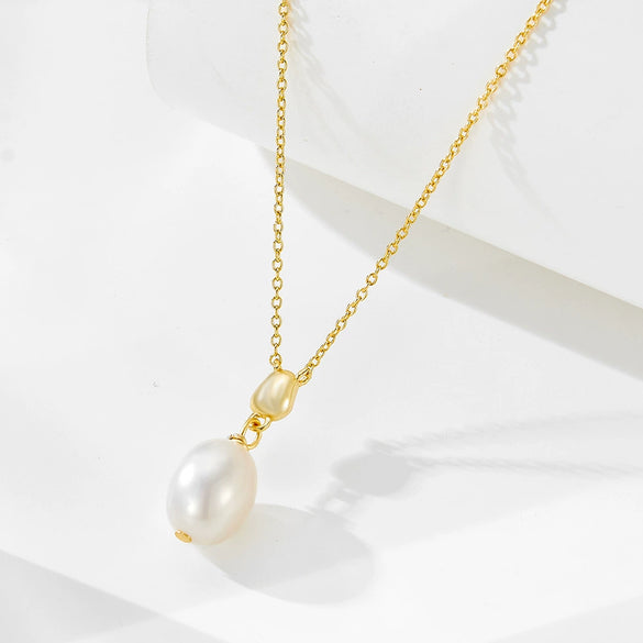 Pendant Necklace S925 Sterling Silver Natural Baroque Pearl Geometric Style Women's Cross Chain