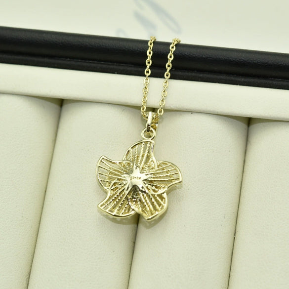 Pendant Necklace 925 Silver Copper Freshwater Pearl Hollow Flower Style