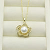 Pendant Necklace 925 Silver Copper Freshwater Pearl Hollow Flower Style
