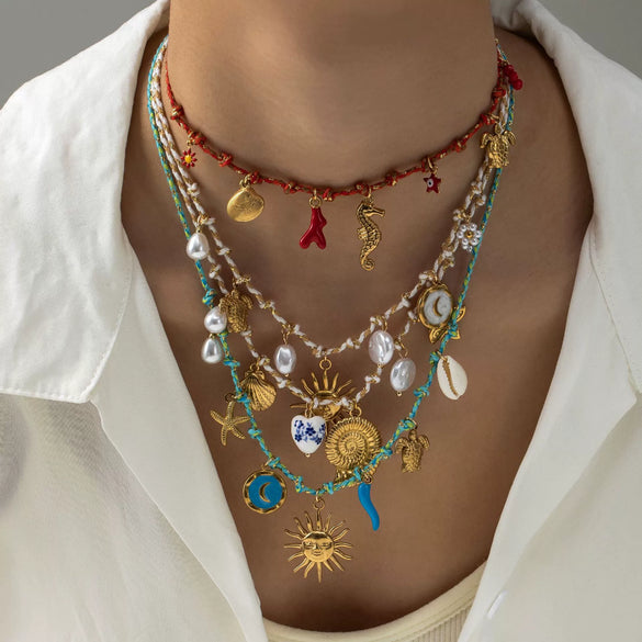Pendant Necklace Stainless Steel Animal Zodiac Pattern Knotted Rope Chain With Vacuum Electroplating
