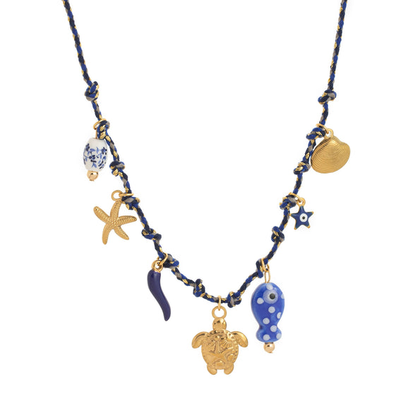 Pendant Necklace Stainless Steel Animal Zodiac Pattern Knotted Rope Chain With Vacuum Electroplating
